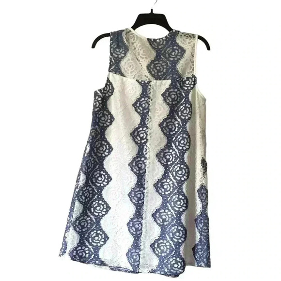 BCBGMaxAzria White/Blue Lace Mini Dress  Size Medium - Picture 9 of 13